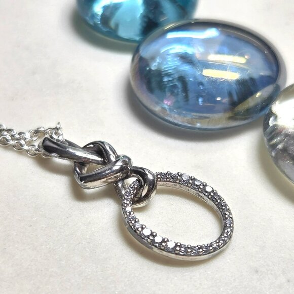 Authentic Pandora Sterling Silver Heart Knot Necklace Adjustable Length 24 In CZ - Picture 7 of 7